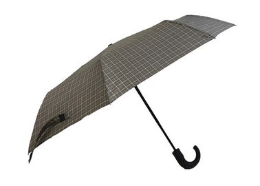 Luksusowy męski automatyczny parasol podróżny OEM Zakrzywiony uchwyt Sprawdź tkaninę drukarską