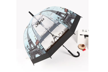 Drukowanie POE Przezroczysty parasol w kształcie kopuły Kompaktowy parasol w kształcie bańki z czarnym wykończeniem