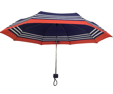 Niebieska ramka z cynku w paski Pongee składana parasolka dla pań