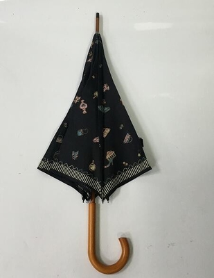 190T Pongee Ręczny otwarty drewniany parasol z nadrukiem w pełnym kolorze