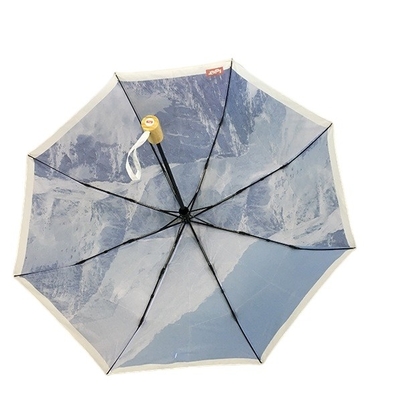 Druk cyfrowy Metalowa rama Wiatroodporny składany parasol z bambusowym uchwytem