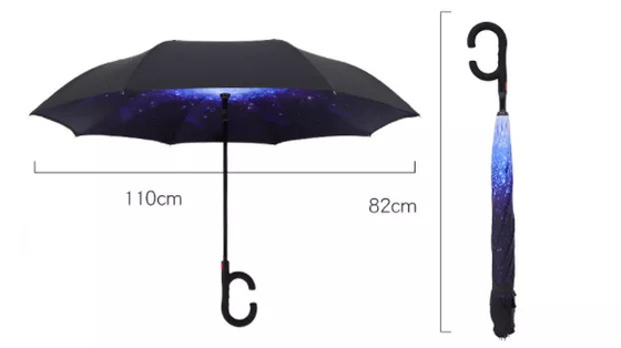 Uchwyt C 190T Odwrócony parasol dwuwarstwowy na lewą stronę Wiatroodporny łuk 49&quot;