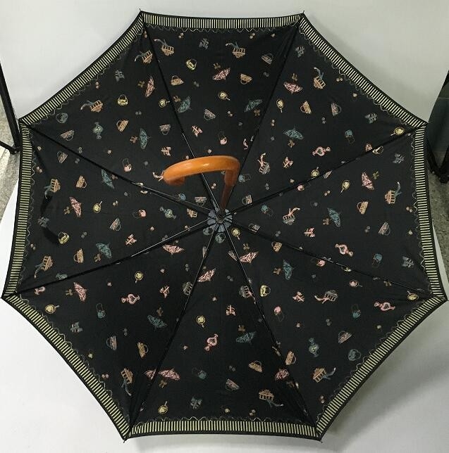 190T Pongee Ręczny otwarty drewniany parasol z nadrukiem w pełnym kolorze