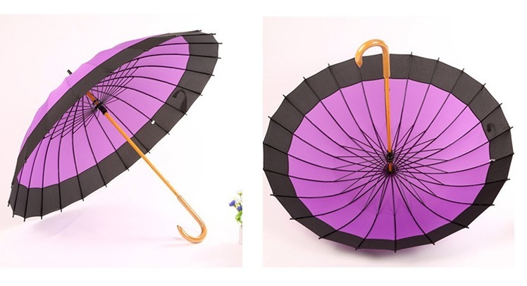 24 żeberka RPET Pongee Automatyczny parasol z drewnianym trzonkiem