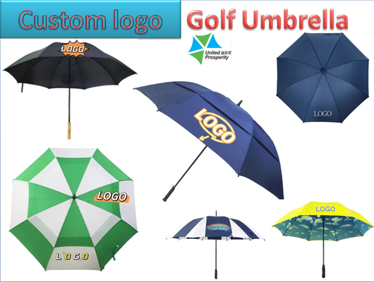 Dostosowane logo Wiatroodporny parasol golfowy z włókna szklanego Podwójny baldachim