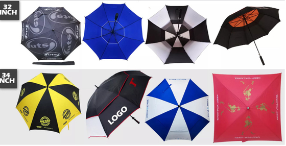 Dostosowane logo Wiatroodporny parasol golfowy z włókna szklanego Podwójny baldachim