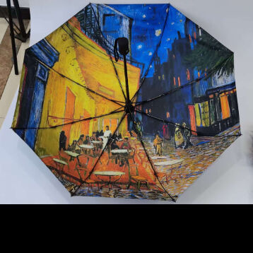 Vincent Van Gogh Art Blackout 3-składany automatyczny parasol z ochroną UV i automatycznym zamknięciem (21 cali-8k)