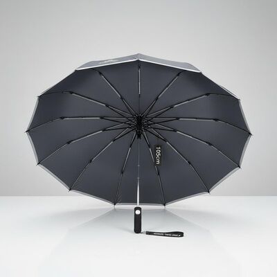 Duży automatyczny parasol podróżny o średnicy rozłożenia 105 cm, z żebrami z włókna szklanego i odblaskowym obszyciem
