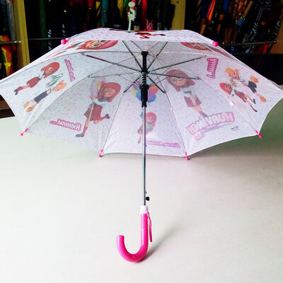 Kompaktowy parasol dla dzieci z plastikowym uchwytem i otwartą średnicą poniżej 90 cm z dostosowalnym drukiem dla dzieci