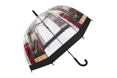 Drukowanie POE Przezroczysty parasol w kształcie kopuły Kompaktowy parasol w kształcie bańki z czarnym wykończeniem