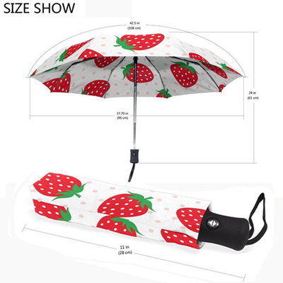 Strawberry Print Ochrona UV Półautomatyczny wiatroodporny składany parasol dla kobiet