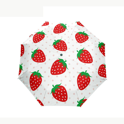 Strawberry Print Ochrona UV Półautomatyczny wiatroodporny składany parasol dla kobiet