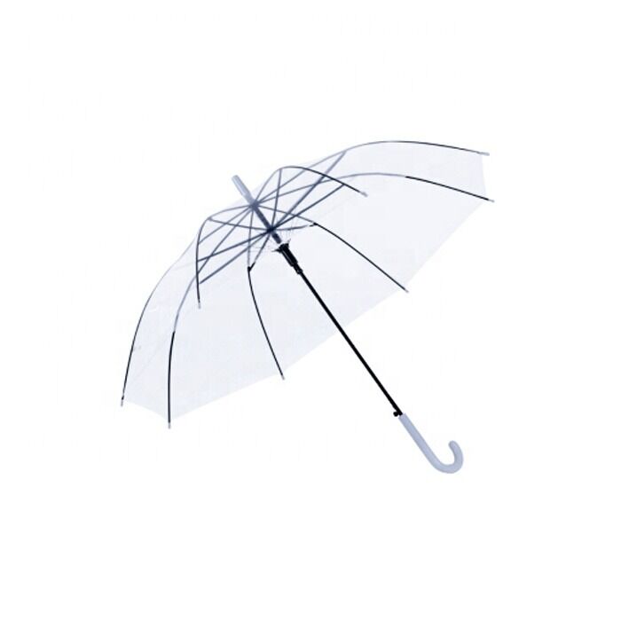 Parasol przeciwdeszczowy z metalowym trzonkiem, z przezroczystą tkaniną, dostosowany do indywidualnych potrzeb, odpowiedni na imprezy reklamowe i zamówienia masowe z możliwością dostosowania